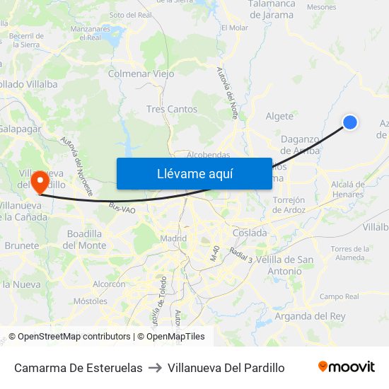 Camarma De Esteruelas to Villanueva Del Pardillo map