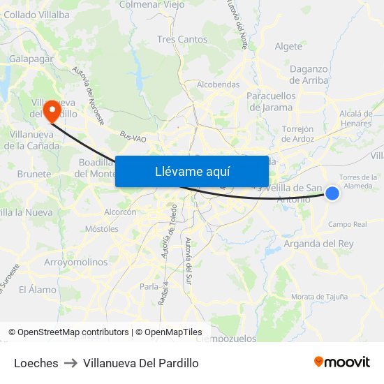 Loeches to Villanueva Del Pardillo map