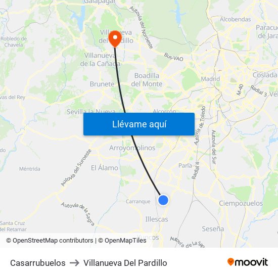 Casarrubuelos to Villanueva Del Pardillo map