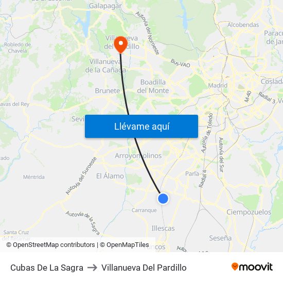 Cubas De La Sagra to Villanueva Del Pardillo map