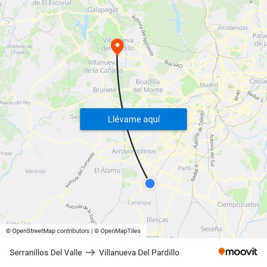 Serranillos Del Valle to Villanueva Del Pardillo map