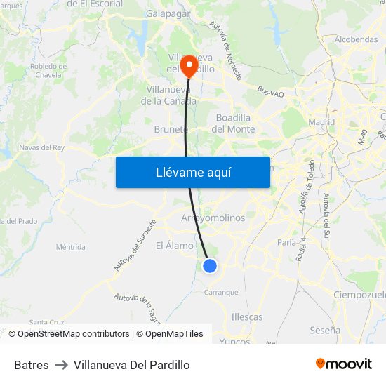 Batres to Villanueva Del Pardillo map
