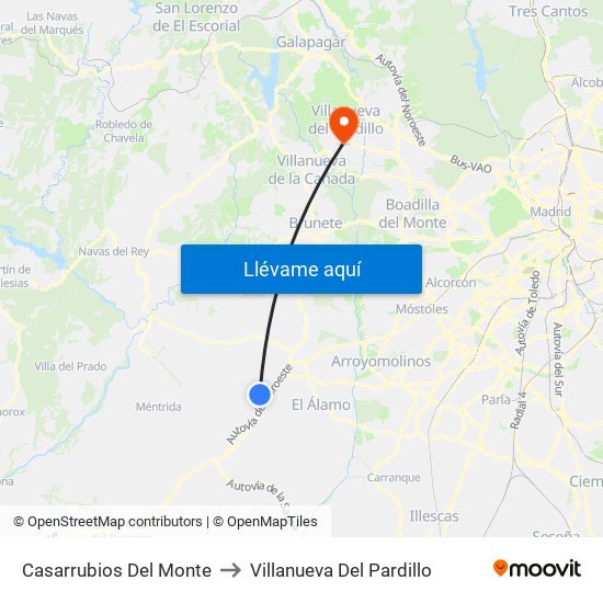 Casarrubios Del Monte to Villanueva Del Pardillo map