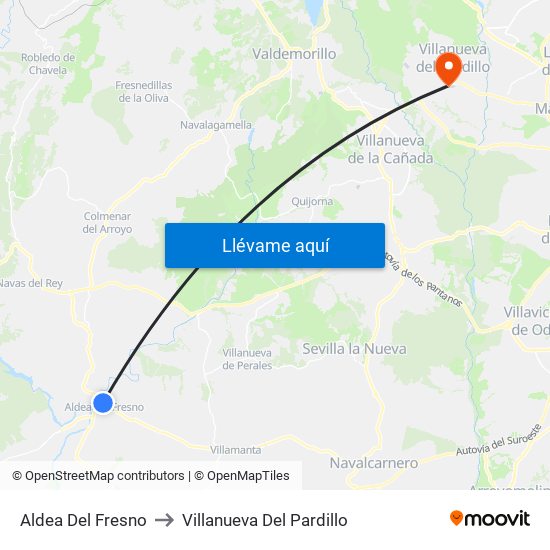 Aldea Del Fresno to Villanueva Del Pardillo map
