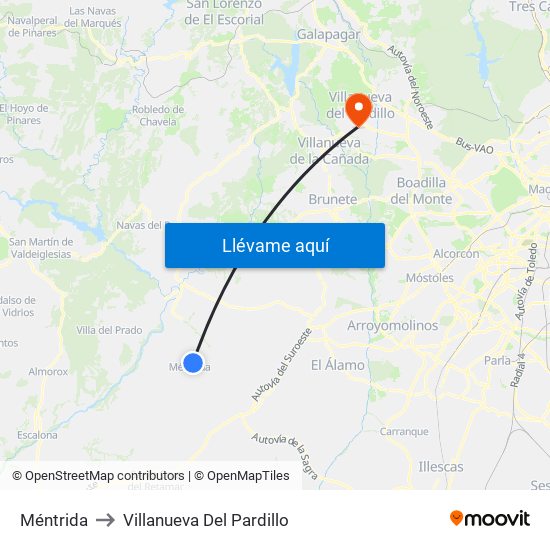 Méntrida to Villanueva Del Pardillo map