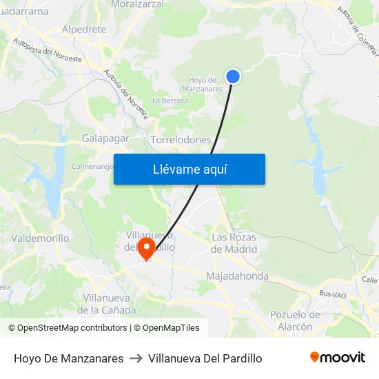Hoyo De Manzanares to Villanueva Del Pardillo map