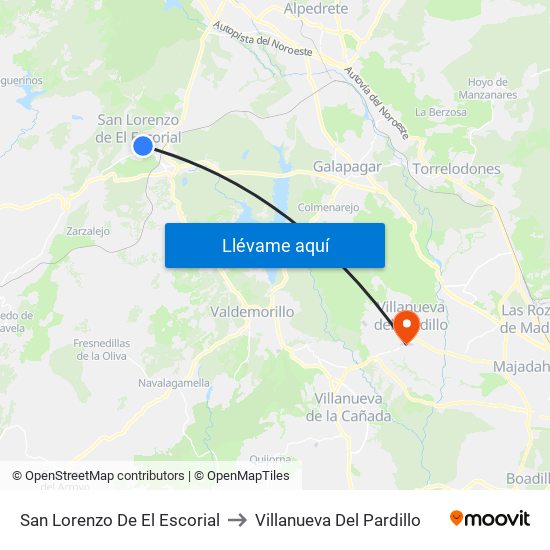 San Lorenzo De El Escorial to Villanueva Del Pardillo map