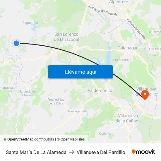 Santa María De La Alameda to Villanueva Del Pardillo map