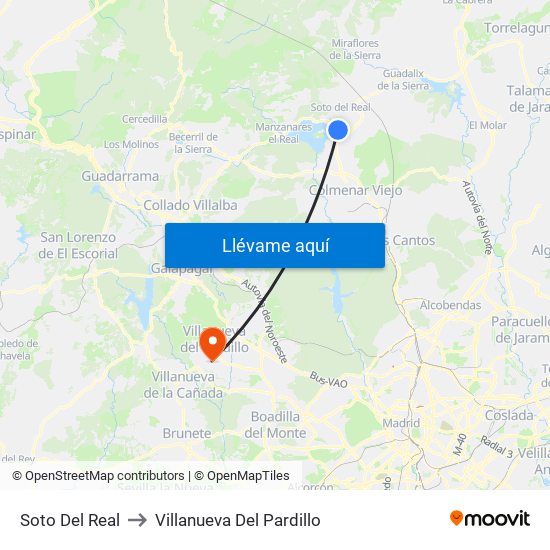 Soto Del Real to Villanueva Del Pardillo map