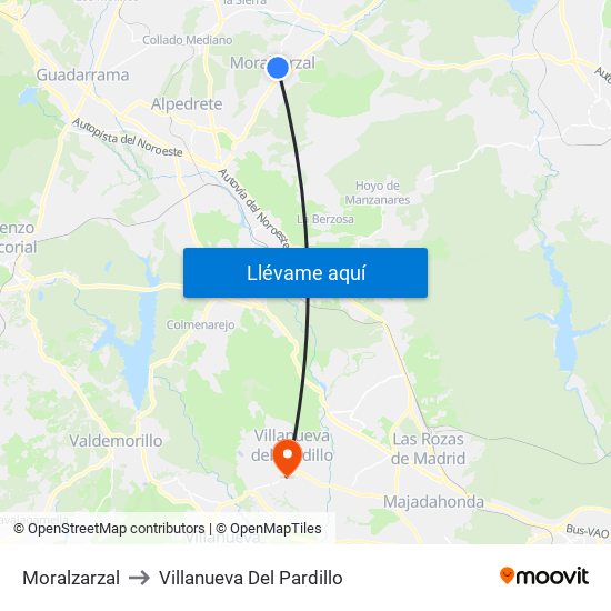 Moralzarzal to Villanueva Del Pardillo map