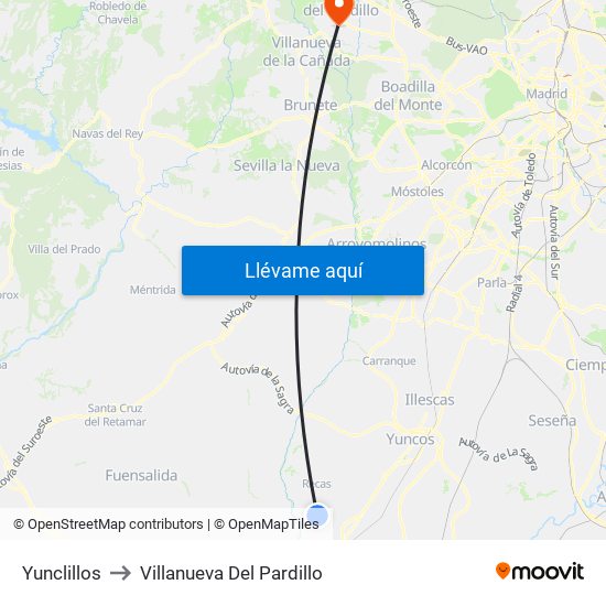 Yunclillos to Villanueva Del Pardillo map