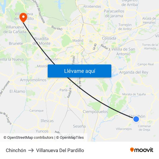 Chinchón to Villanueva Del Pardillo map
