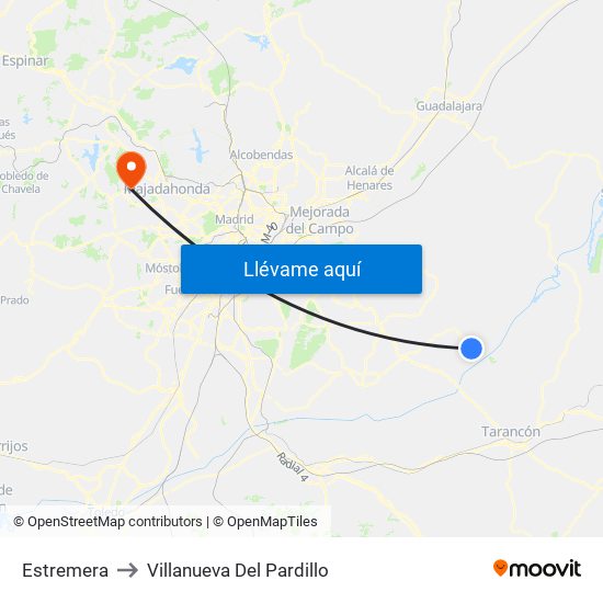 Estremera to Villanueva Del Pardillo map