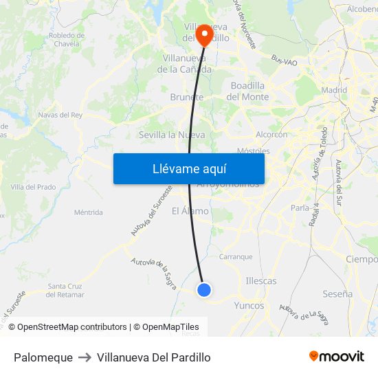 Palomeque to Villanueva Del Pardillo map