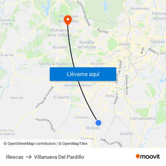 Illescas to Villanueva Del Pardillo map