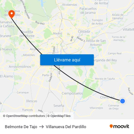 Belmonte De Tajo to Villanueva Del Pardillo map