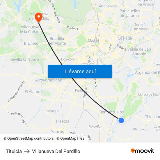 Titulcia to Villanueva Del Pardillo map