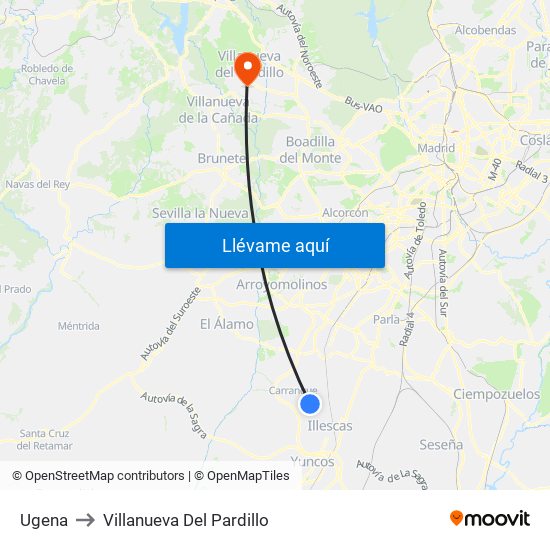 Ugena to Villanueva Del Pardillo map