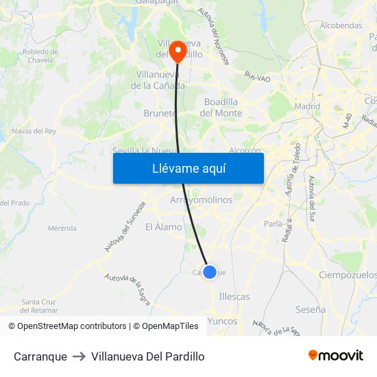 Carranque to Villanueva Del Pardillo map