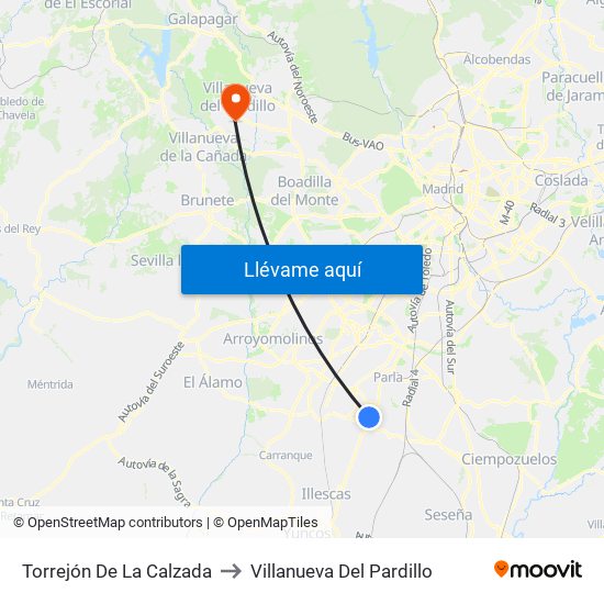 Torrejón De La Calzada to Villanueva Del Pardillo map