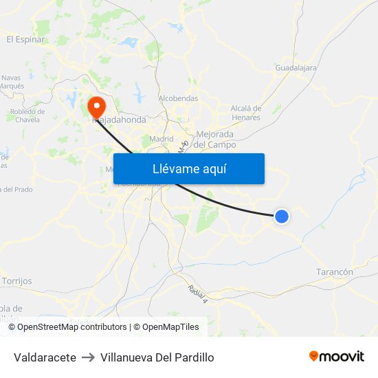 Valdaracete to Villanueva Del Pardillo map