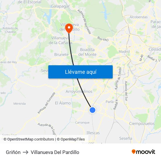 Griñón to Villanueva Del Pardillo map