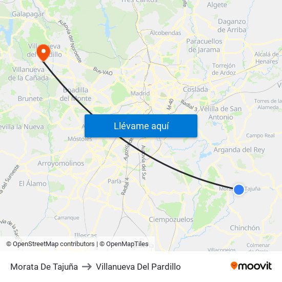 Morata De Tajuña to Villanueva Del Pardillo map