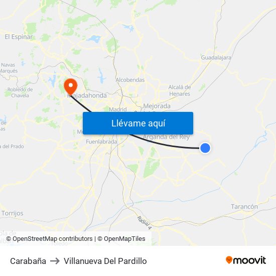 Carabaña to Villanueva Del Pardillo map