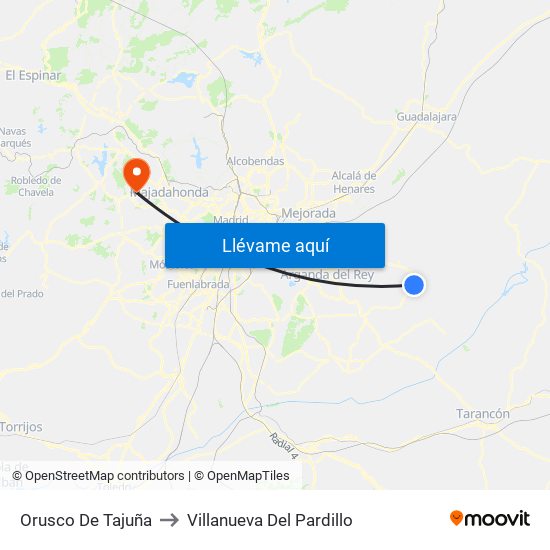 Orusco De Tajuña to Villanueva Del Pardillo map