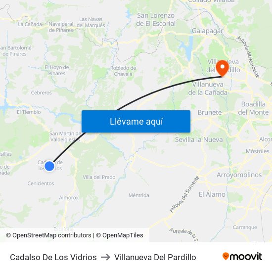 Cadalso De Los Vidrios to Villanueva Del Pardillo map