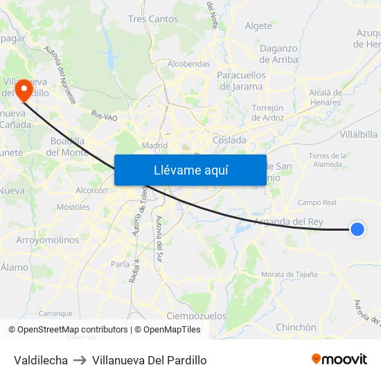 Valdilecha to Villanueva Del Pardillo map