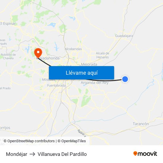 Mondéjar to Villanueva Del Pardillo map