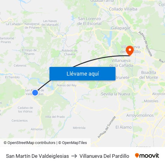San Martín De Valdeiglesias to Villanueva Del Pardillo map