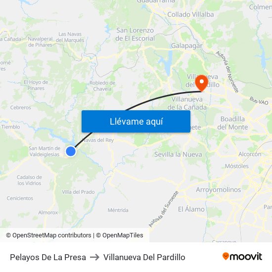 Pelayos De La Presa to Villanueva Del Pardillo map