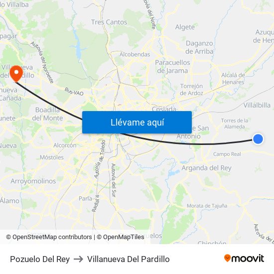 Pozuelo Del Rey to Villanueva Del Pardillo map