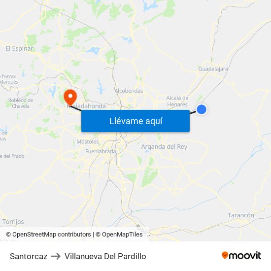 Santorcaz to Villanueva Del Pardillo map