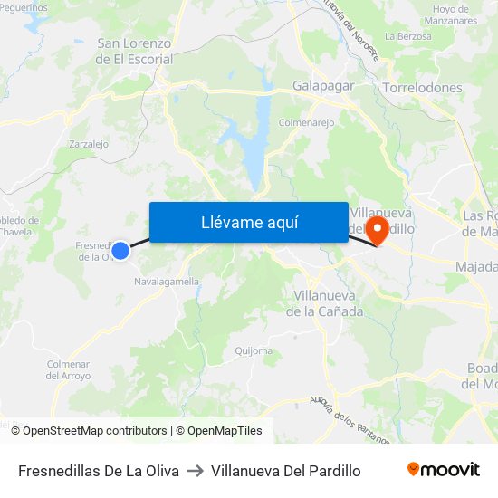 Fresnedillas De La Oliva to Villanueva Del Pardillo map