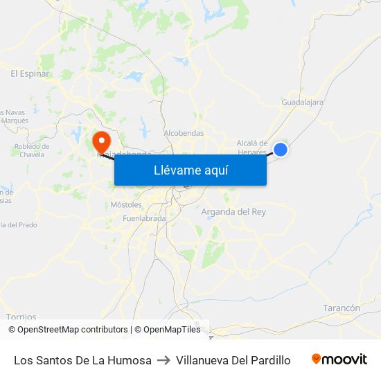 Los Santos De La Humosa to Villanueva Del Pardillo map