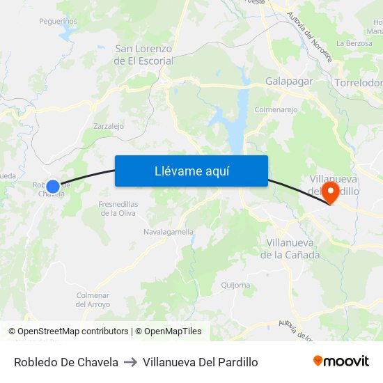 Robledo De Chavela to Villanueva Del Pardillo map