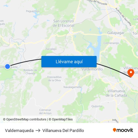Valdemaqueda to Villanueva Del Pardillo map