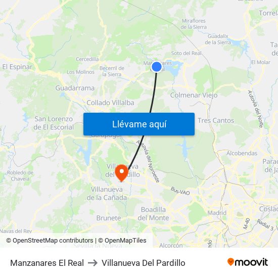 Manzanares El Real to Villanueva Del Pardillo map