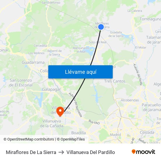 Miraflores De La Sierra to Villanueva Del Pardillo map