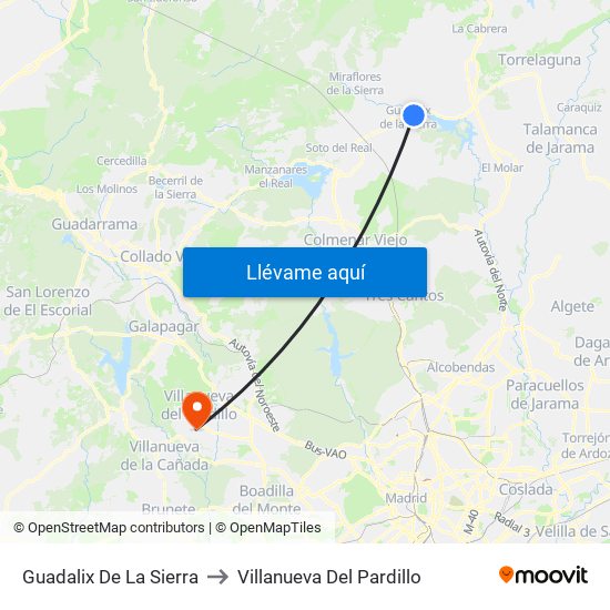 Guadalix De La Sierra to Villanueva Del Pardillo map