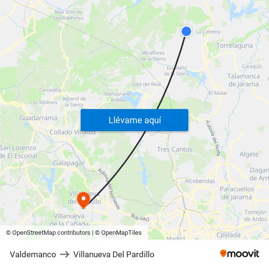 Valdemanco to Villanueva Del Pardillo map