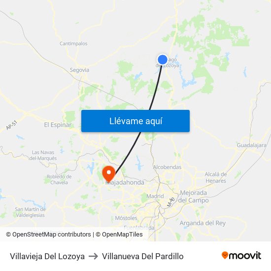 Villavieja Del Lozoya to Villanueva Del Pardillo map