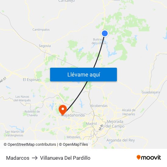 Madarcos to Villanueva Del Pardillo map
