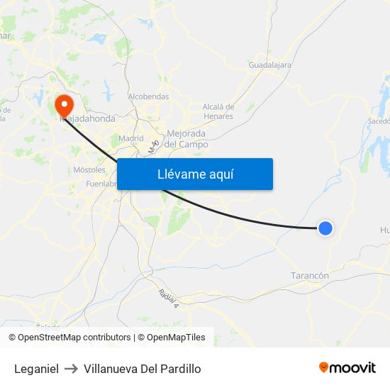 Leganiel to Villanueva Del Pardillo map