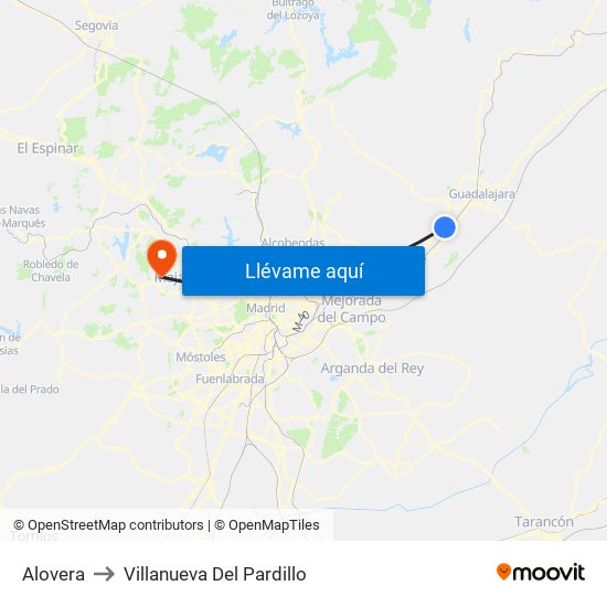 Alovera to Villanueva Del Pardillo map