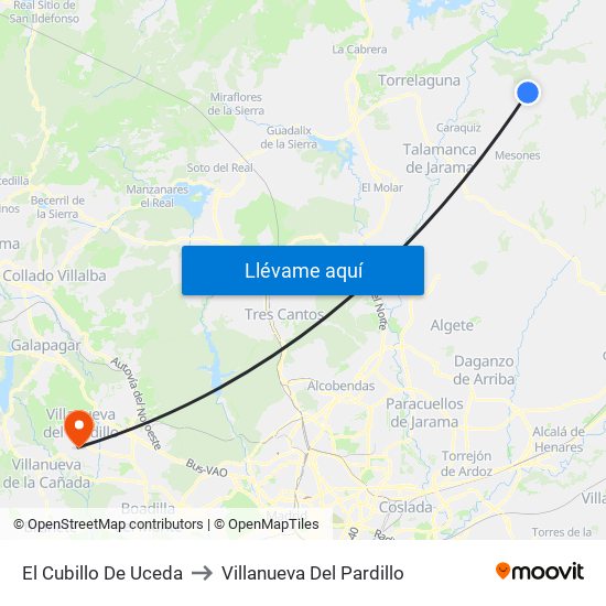 El Cubillo De Uceda to Villanueva Del Pardillo map