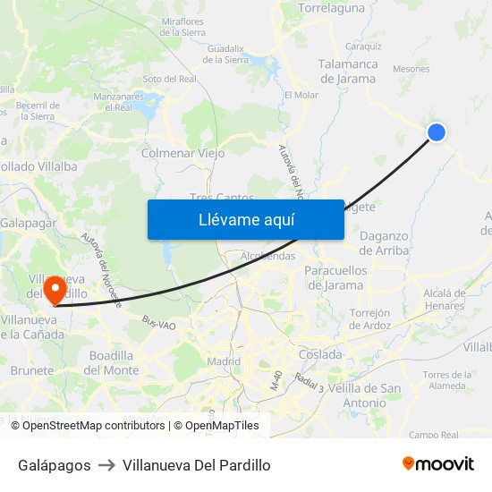 Galápagos to Villanueva Del Pardillo map